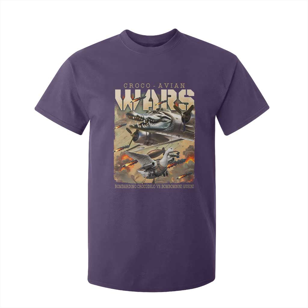 Funny Italian Brainrot Croco Avian Wars T Shirt For Kid Bombardino Crocodilo Bombombini Gusini Gen Z Meme TS11 Purple Print Your Wear