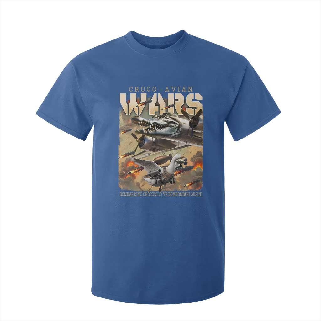 Funny Italian Brainrot Croco Avian Wars T Shirt For Kid Bombardino Crocodilo Bombombini Gusini Gen Z Meme TS11 Royal Blue Print Your Wear