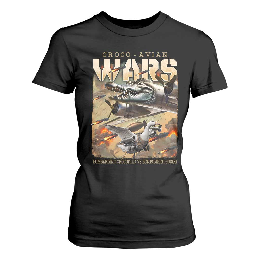 Funny Italian Brainrot Croco Avian Wars T Shirt For Women Bombardino Crocodilo Bombombini Gusini Gen Z Meme TS11 Black Print Your Wear