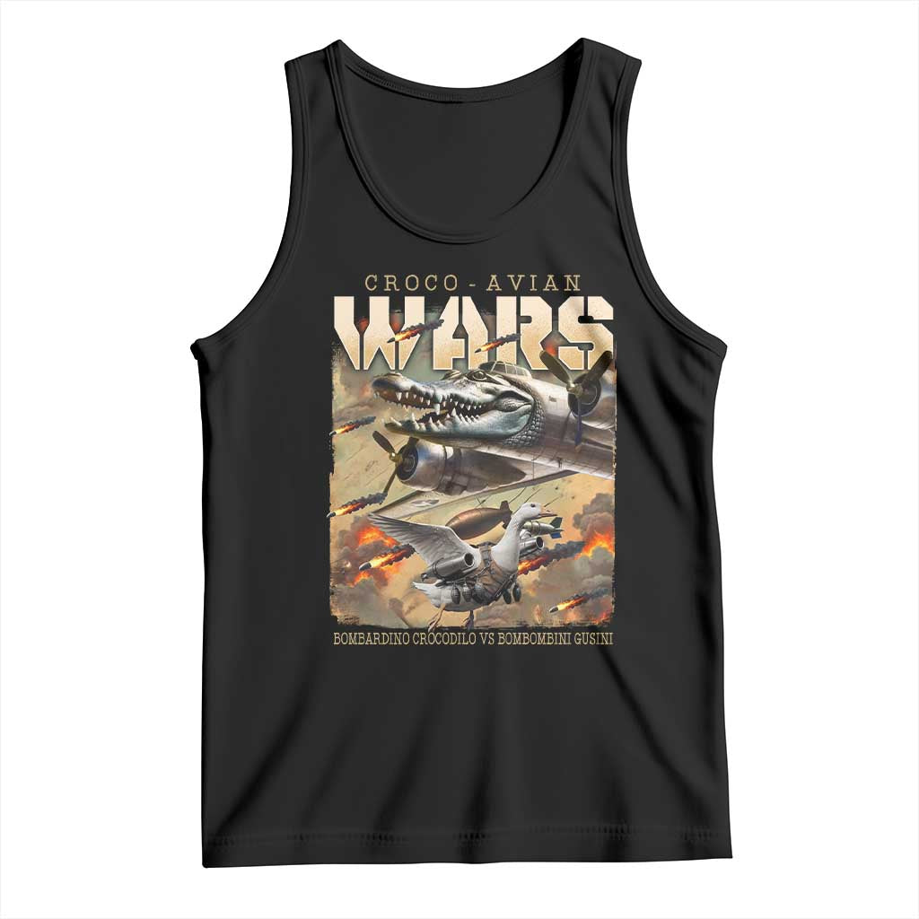 Funny Italian Brainrot Croco Avian Wars Tank Top Bombardino Crocodilo Bombombini Gusini Gen Z Meme TS11 Black Print Your Wear