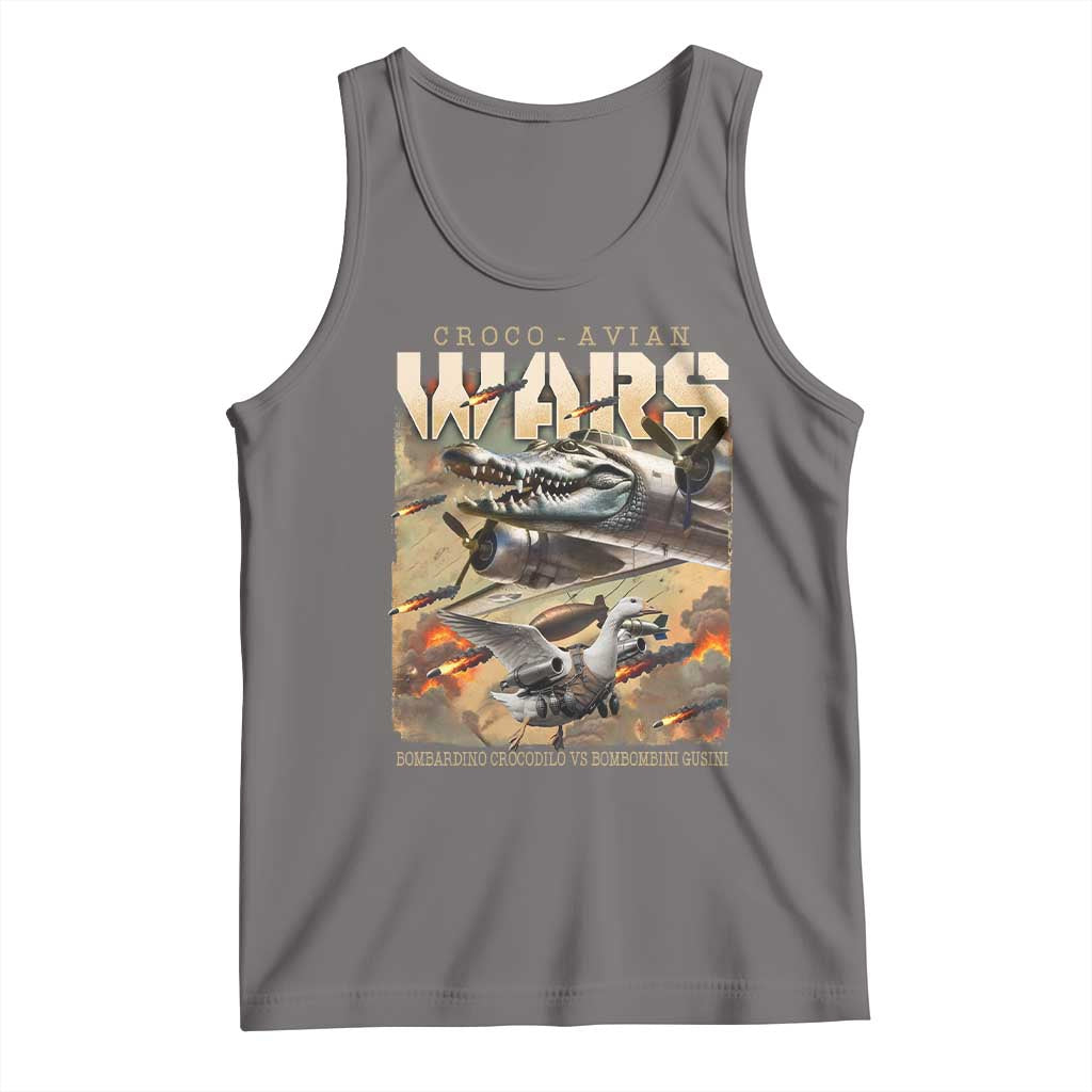 Funny Italian Brainrot Croco Avian Wars Tank Top Bombardino Crocodilo Bombombini Gusini Gen Z Meme TS11 Deep Heather Print Your Wear