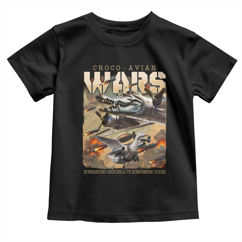 Funny Italian Brainrot Croco Avian Wars Toddler T Shirt Bombardino Crocodilo Bombombini Gusini Gen Z Meme TS11 Black Print Your Wear