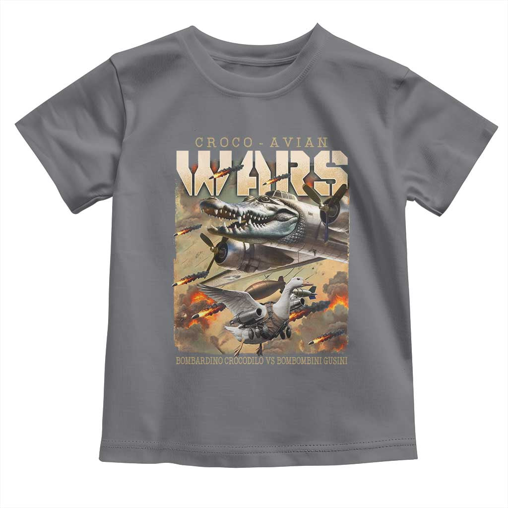 Funny Italian Brainrot Croco Avian Wars Toddler T Shirt Bombardino Crocodilo Bombombini Gusini Gen Z Meme TS11 Charcoal Print Your Wear