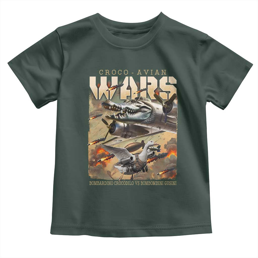 Funny Italian Brainrot Croco Avian Wars Toddler T Shirt Bombardino Crocodilo Bombombini Gusini Gen Z Meme TS11 Dark Forest Green Print Your Wear