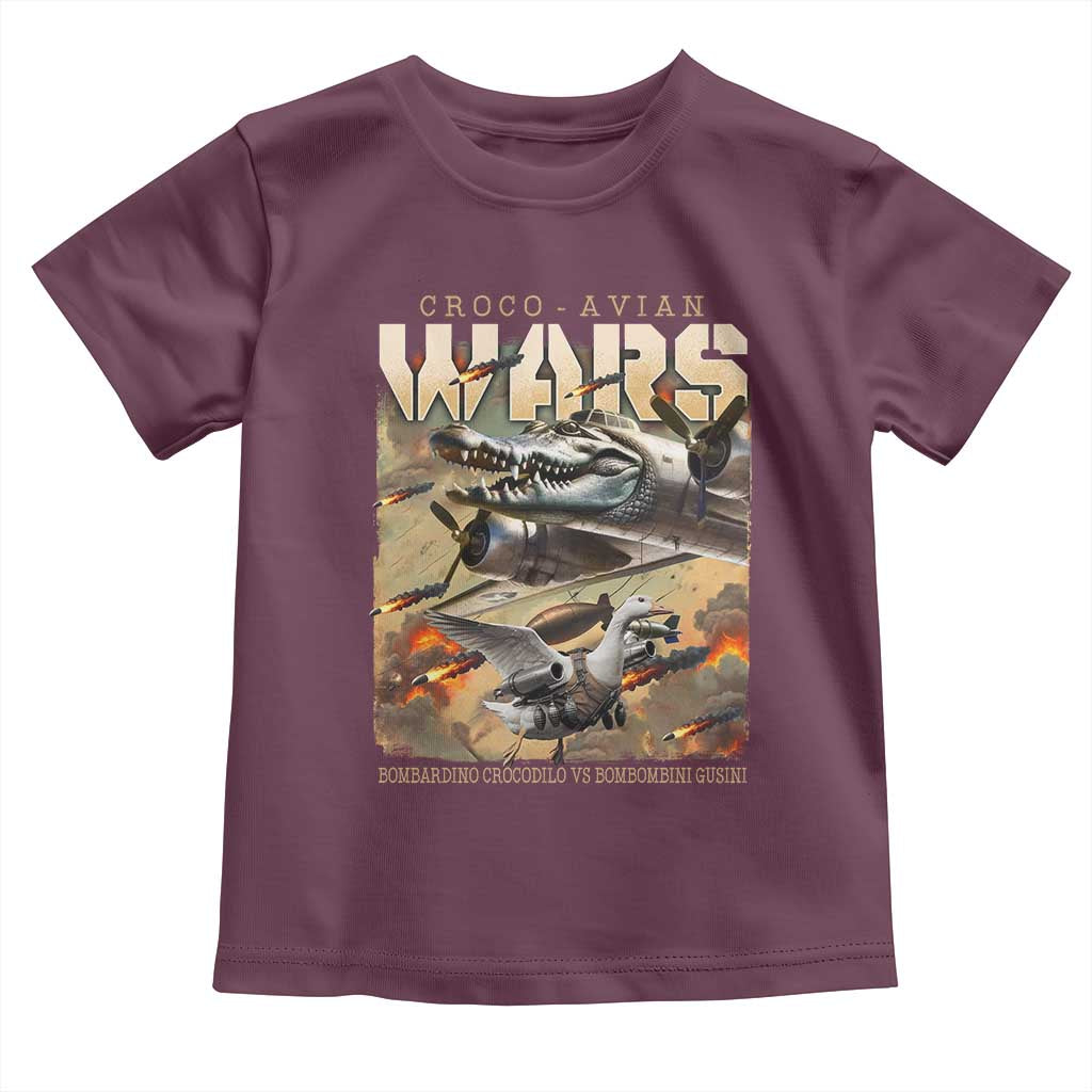 Funny Italian Brainrot Croco Avian Wars Toddler T Shirt Bombardino Crocodilo Bombombini Gusini Gen Z Meme TS11 Maroon Print Your Wear