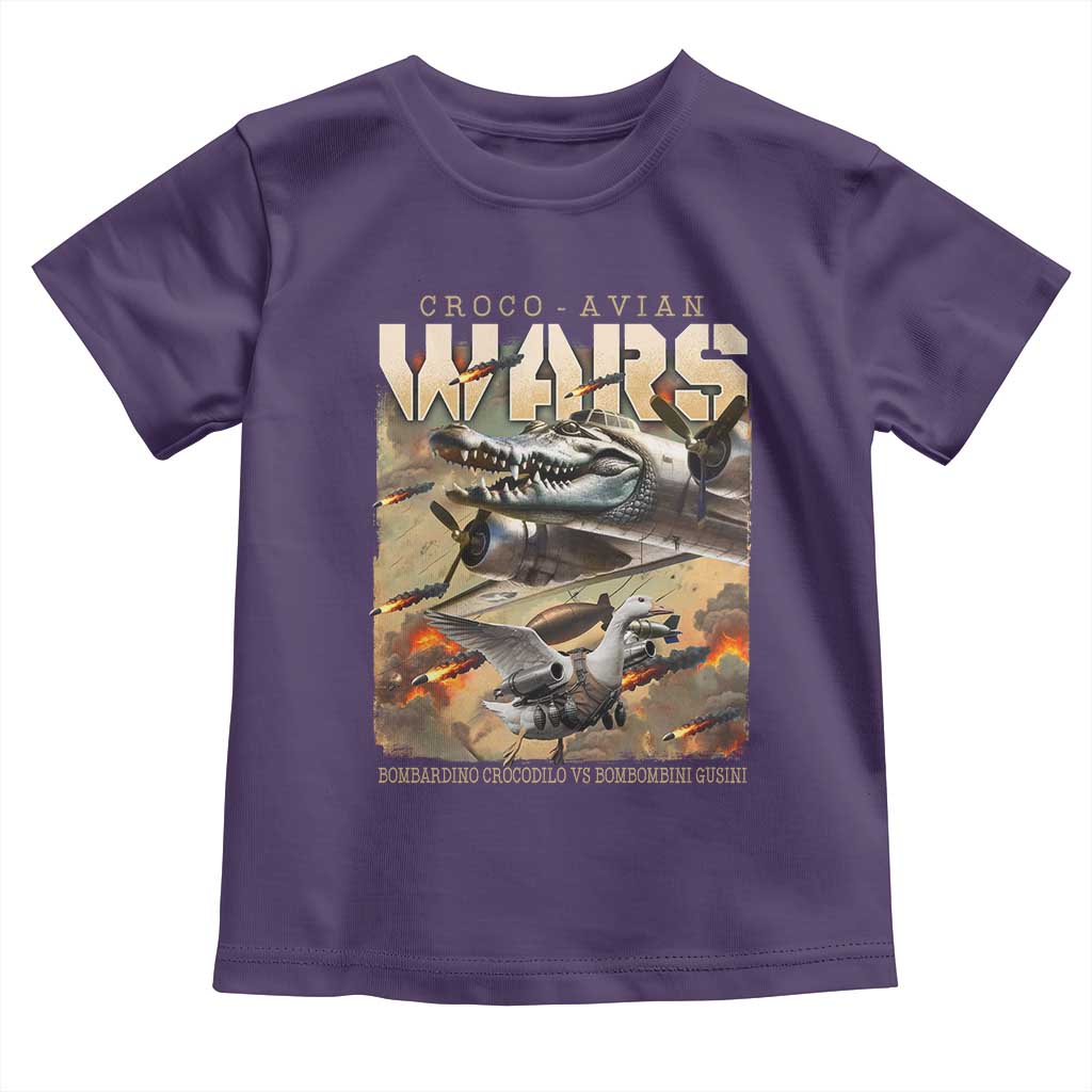 Funny Italian Brainrot Croco Avian Wars Toddler T Shirt Bombardino Crocodilo Bombombini Gusini Gen Z Meme TS11 Purple Print Your Wear