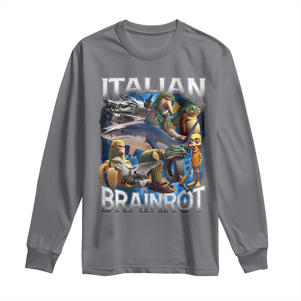 Funny Italian Brainrot Gen Z Meme Long Sleeve Shirt TS11 Charcoal Print Your Wear