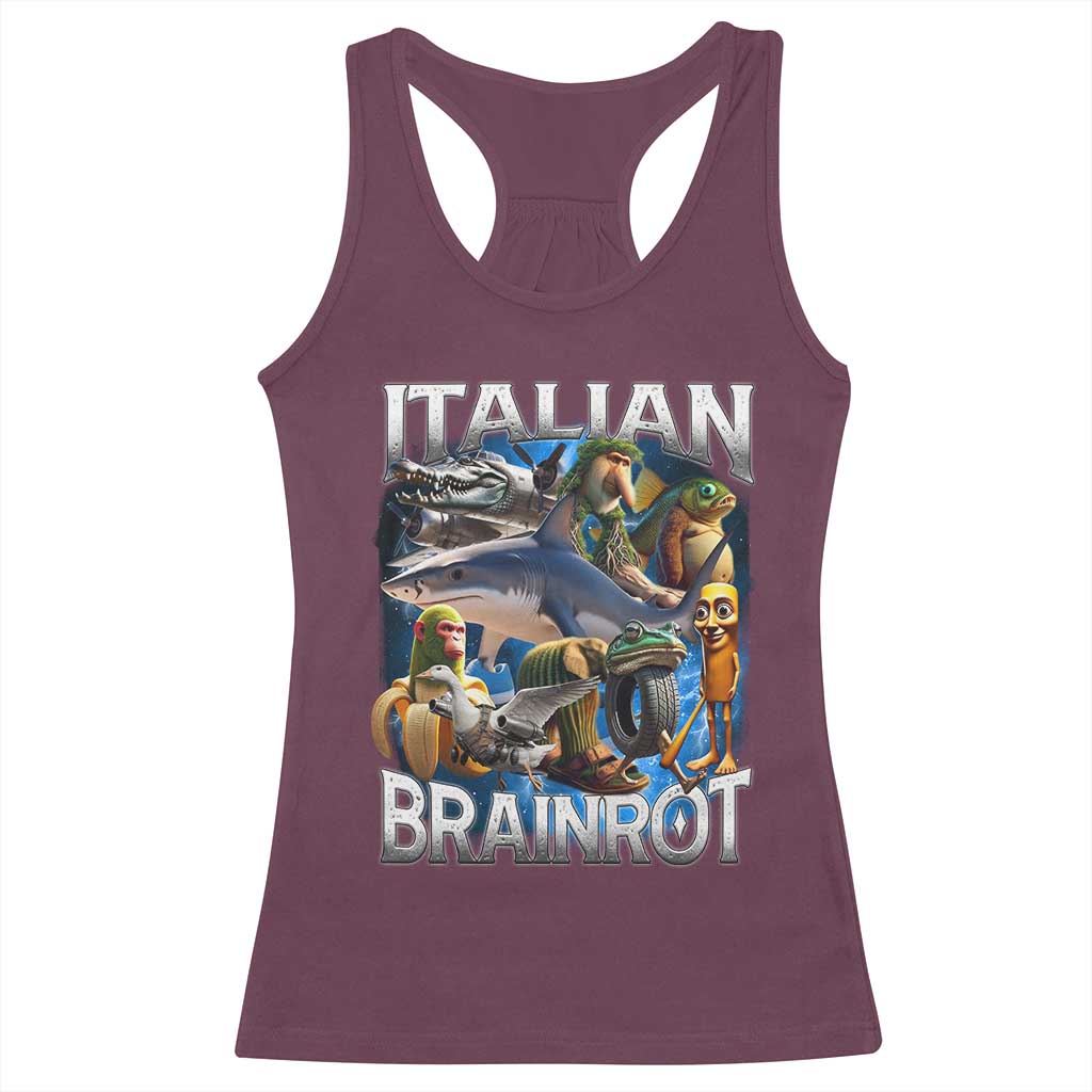 Funny Italian Brainrot Gen Z Meme Racerback Tank Top TS11 Maroon Print Your Wear