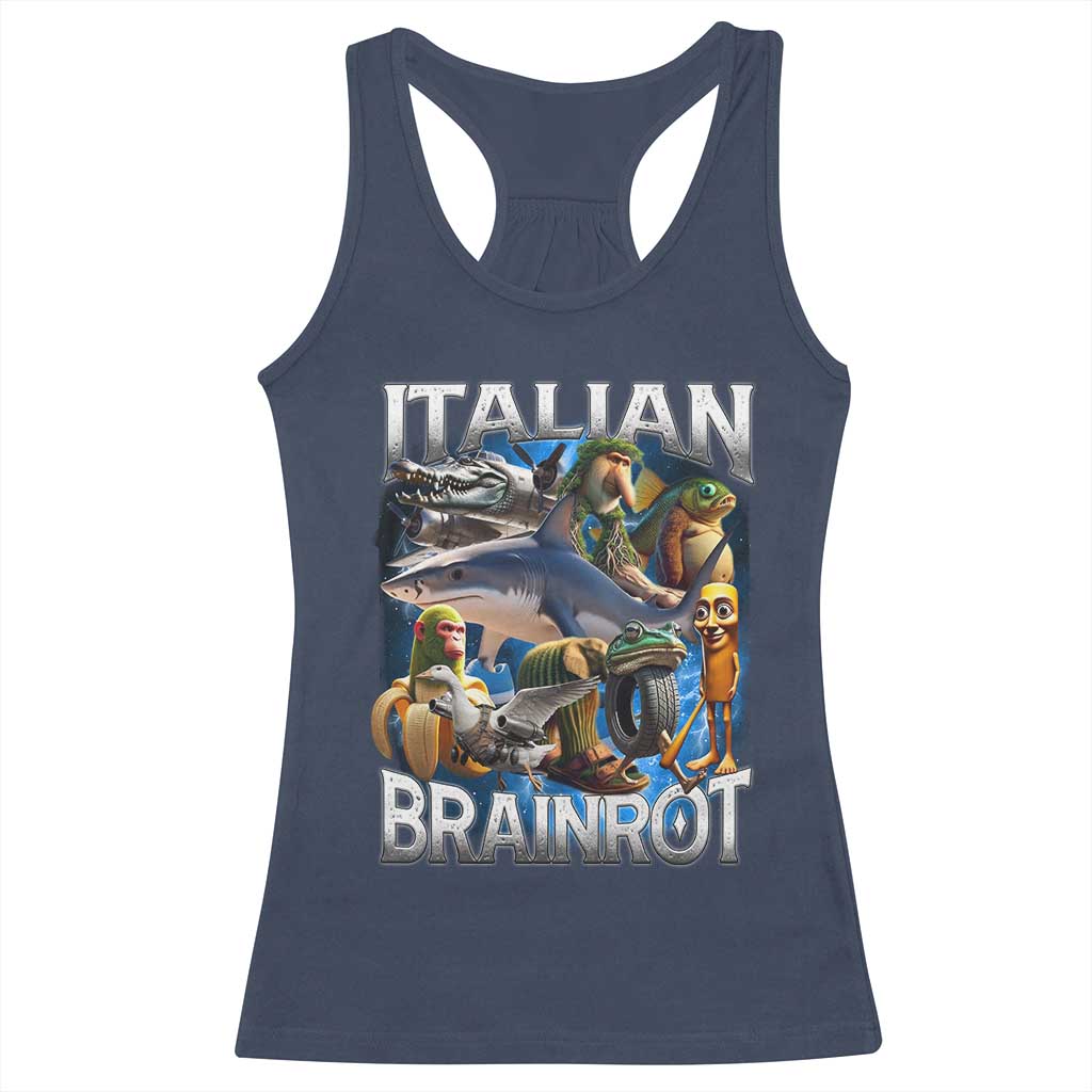 Funny Italian Brainrot Gen Z Meme Racerback Tank Top TS11 Navy Print Your Wear