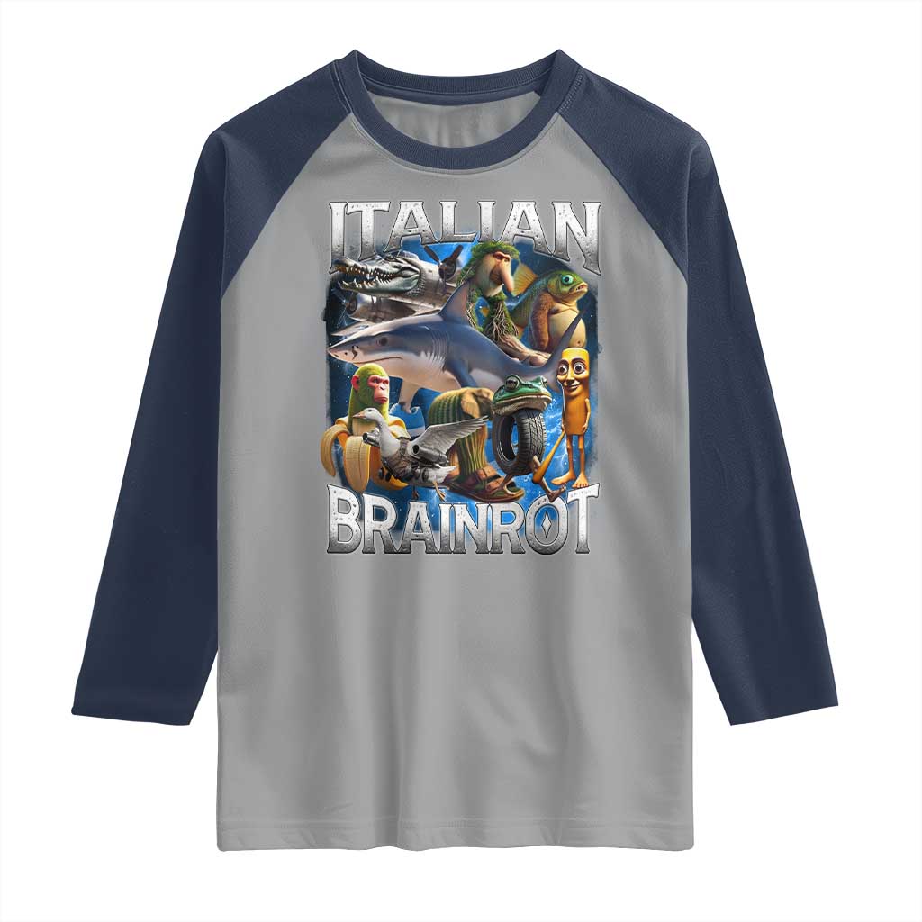 Funny Italian Brainrot Gen Z Meme Raglan Shirt TS11 Sport Gray Navy Print Your Wear