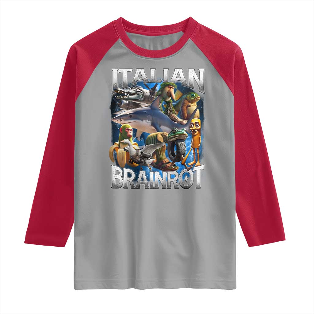 Funny Italian Brainrot Gen Z Meme Raglan Shirt TS11 Sport Gray Red Print Your Wear