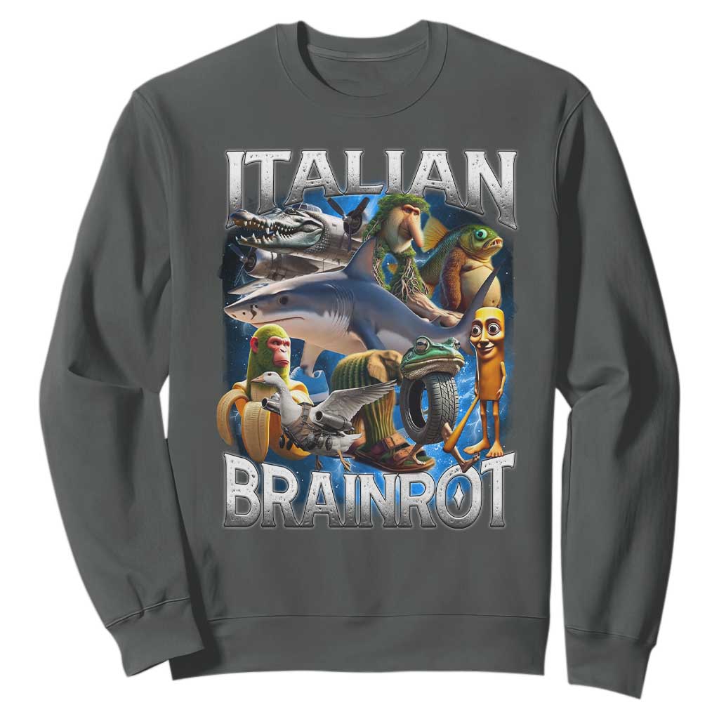 Funny Italian Brainrot Gen Z Meme Sweatshirt TS11 Dark Heather Print Your Wear