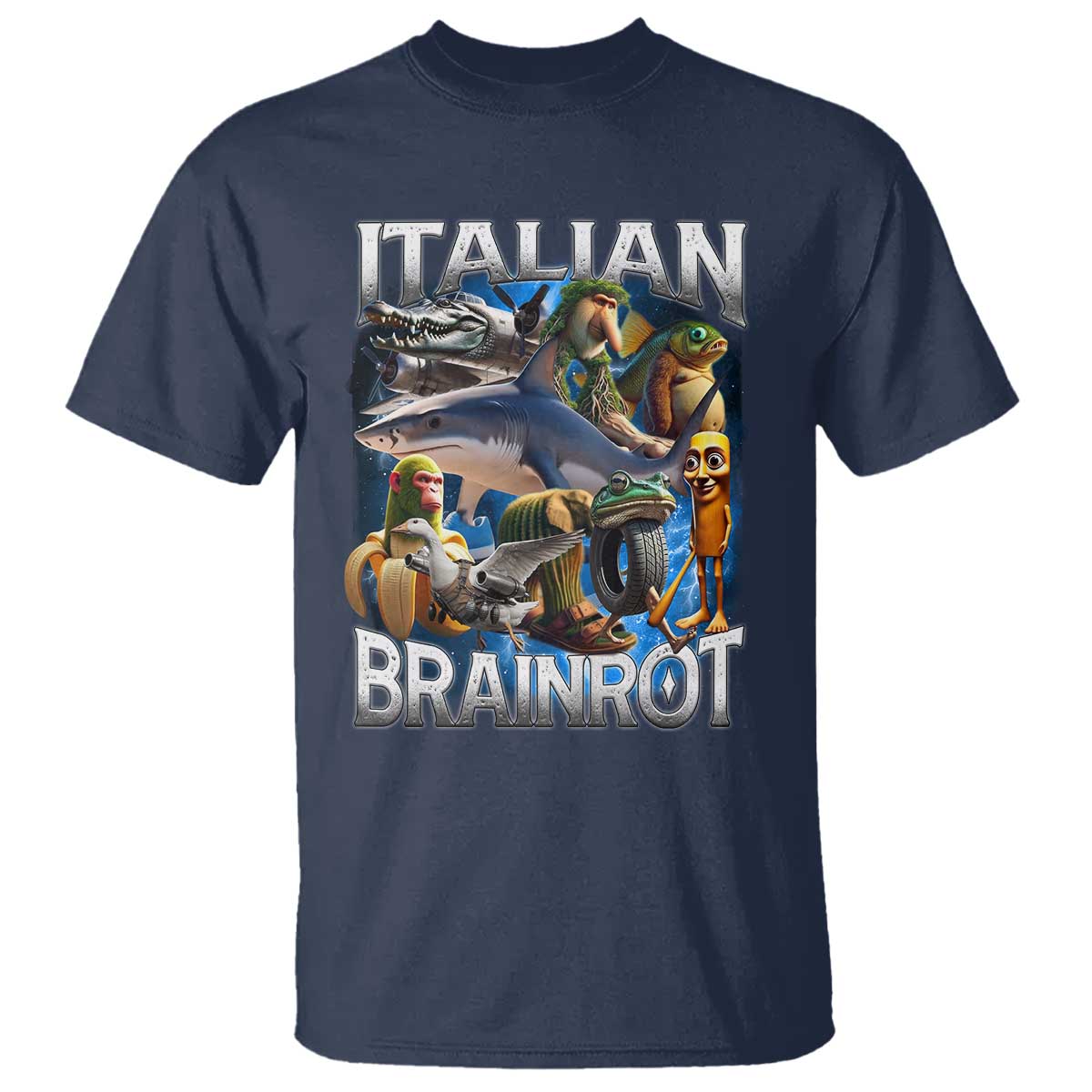 Funny Italian Brainrot Gen Z Meme T Shirt TS11 Navy Print Your Wear