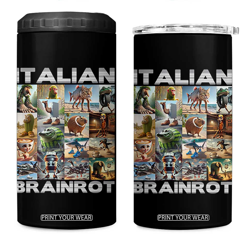 Funny Italian Brainrot Meme Art 4 in 1 Can Cooler Tumbler Surreal Humor Pop Culture Collage TS02 One Size: 16 oz Black Print Your Wear