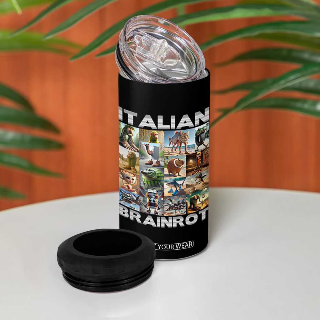 Funny Italian Brainrot Meme Art 4 in 1 Can Cooler Tumbler Surreal Humor Pop Culture Collage TS02 Print Your Wear