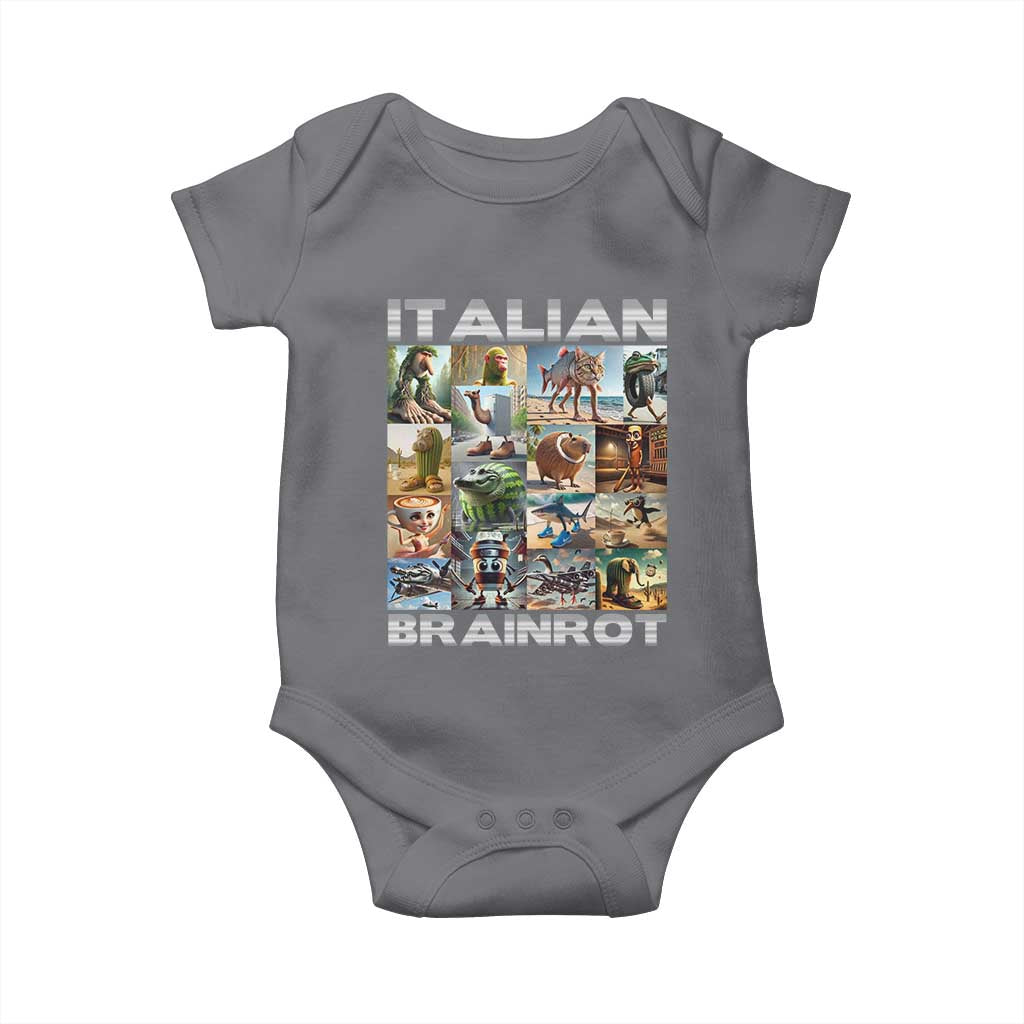Funny Italian Brainrot Meme Art Baby Onesie Surreal Humor Pop Culture Collage TS02 Charcoal Print Your Wear