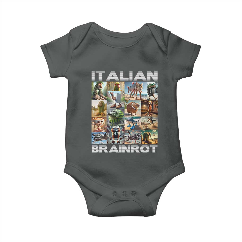 Funny Italian Brainrot Meme Art Baby Onesie Surreal Humor Pop Culture Collage TS02 Dark Heather Print Your Wear