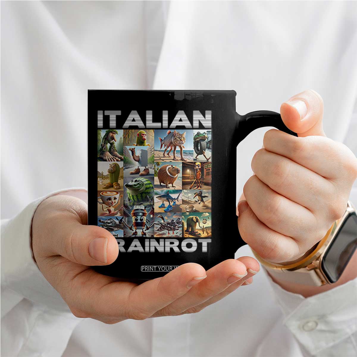 Funny Italian Brainrot Meme Art Coffee Mug Surreal Humor Pop Culture Collage TS02 Print Your Wear
