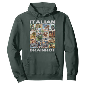 Funny Italian Brainrot Meme Art Hoodie Surreal Humor Pop Culture Collage TS02 Dark Forest Green Print Your Wear