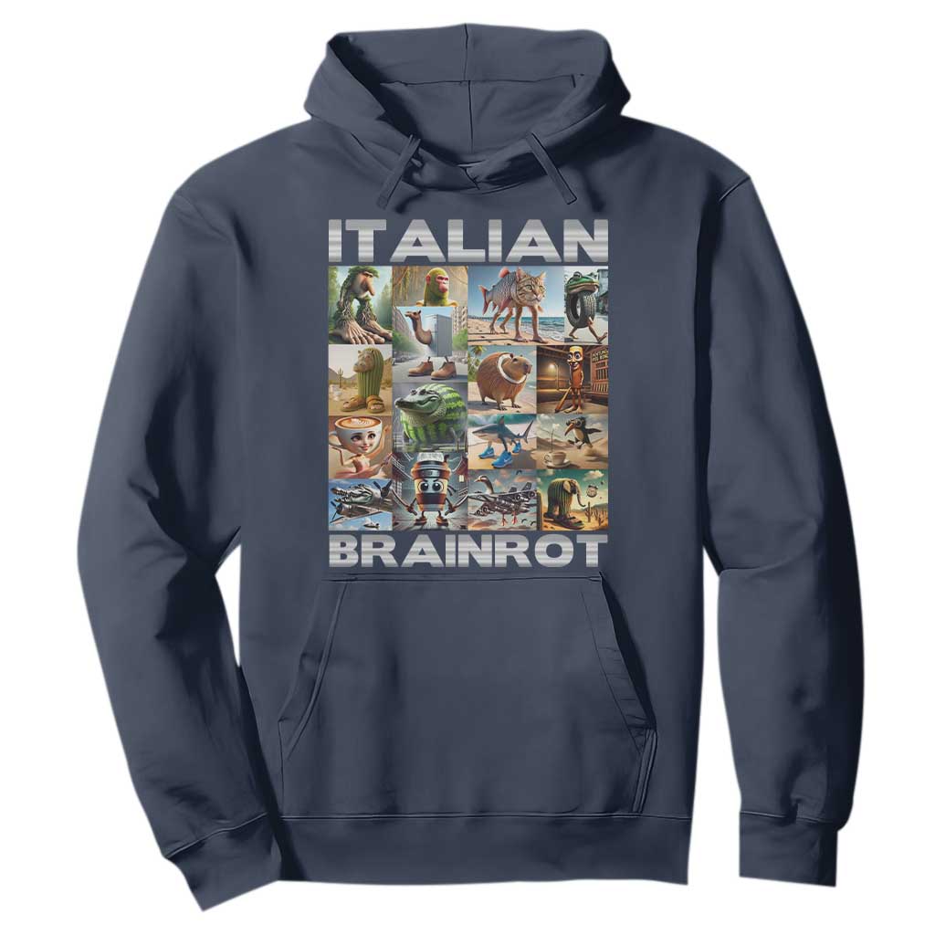 Funny Italian Brainrot Meme Art Hoodie Surreal Humor Pop Culture Collage TS02 Navy Print Your Wear