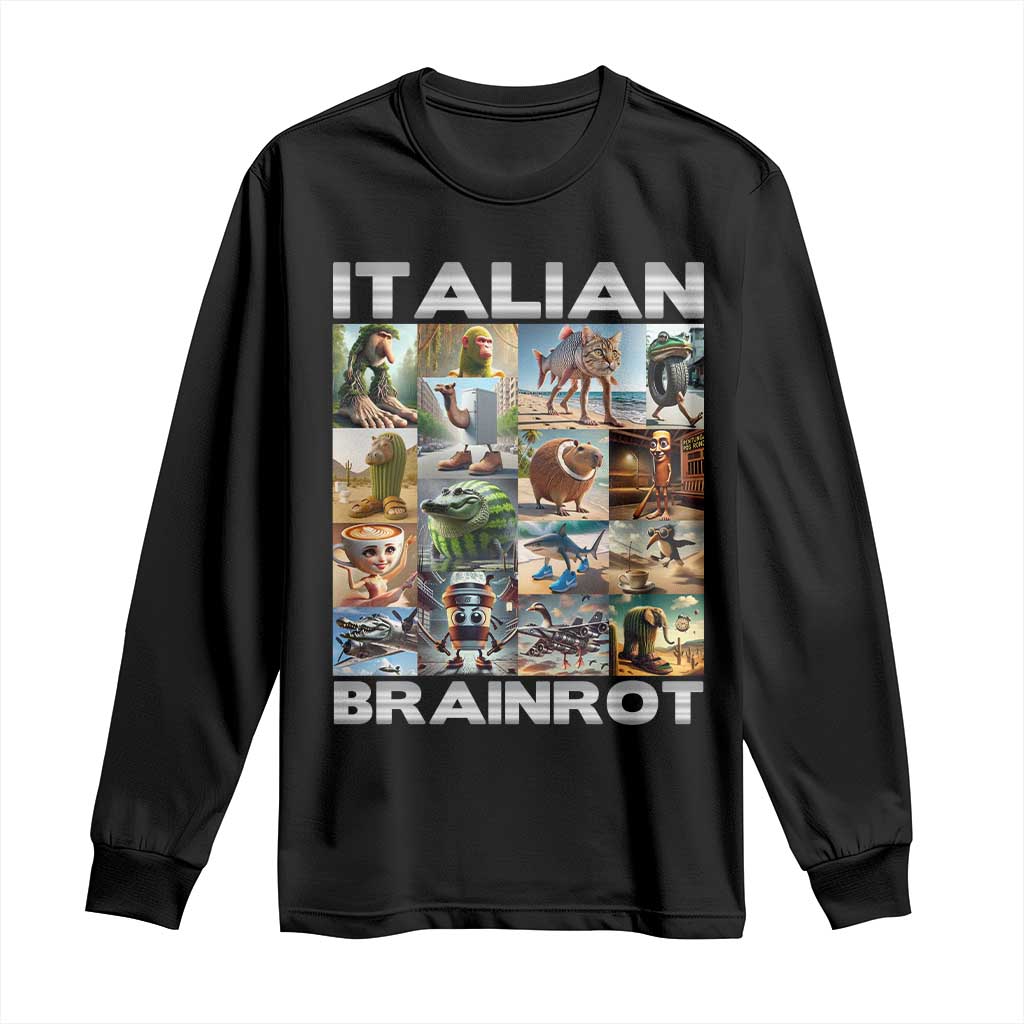 Funny Italian Brainrot Meme Art Long Sleeve Shirt Surreal Humor Pop Culture Collage TS02 Black Print Your Wear