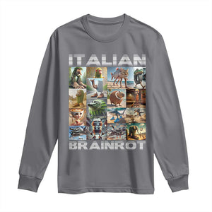 Funny Italian Brainrot Meme Art Long Sleeve Shirt Surreal Humor Pop Culture Collage TS02 Charcoal Print Your Wear