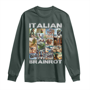 Funny Italian Brainrot Meme Art Long Sleeve Shirt Surreal Humor Pop Culture Collage TS02 Dark Forest Green Print Your Wear