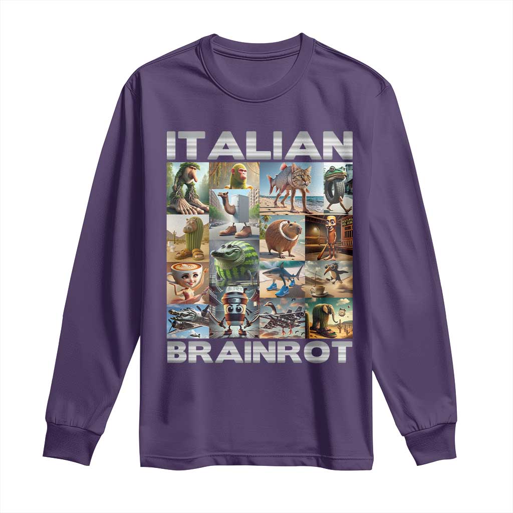 Funny Italian Brainrot Meme Art Long Sleeve Shirt Surreal Humor Pop Culture Collage TS02 Purple Print Your Wear