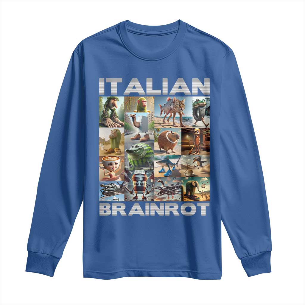 Funny Italian Brainrot Meme Art Long Sleeve Shirt Surreal Humor Pop Culture Collage TS02 Royal Blue Print Your Wear