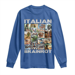 Funny Italian Brainrot Meme Art Long Sleeve Shirt Surreal Humor Pop Culture Collage TS02 Royal Blue Print Your Wear
