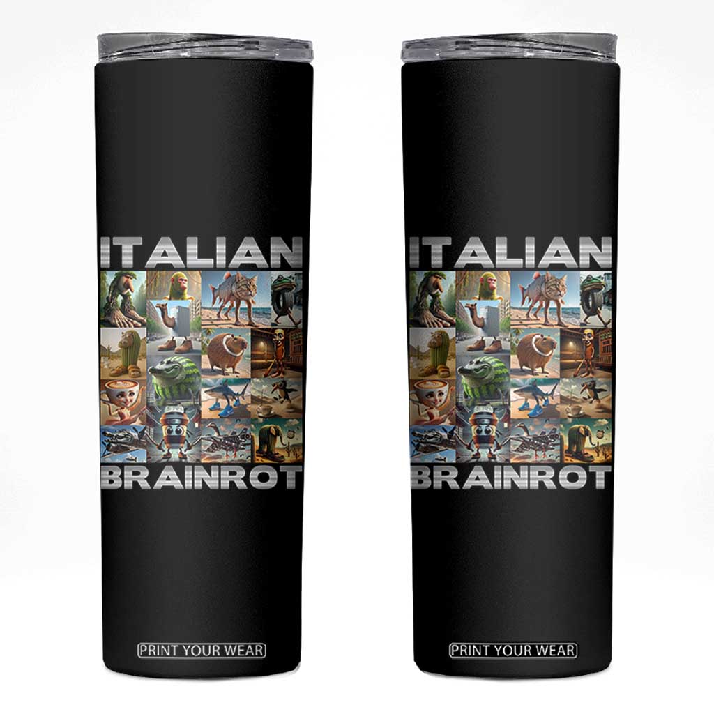 Funny Italian Brainrot Meme Art Skinny Tumbler Surreal Humor Pop Culture Collage TS02 Black Print Your Wear