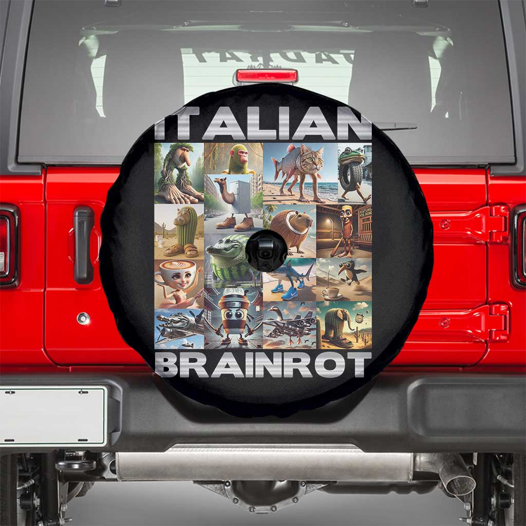 Funny Italian Brainrot Meme Art Spare Tire Cover Surreal Humor Pop Culture Collage TS02 Black Print Your Wear
