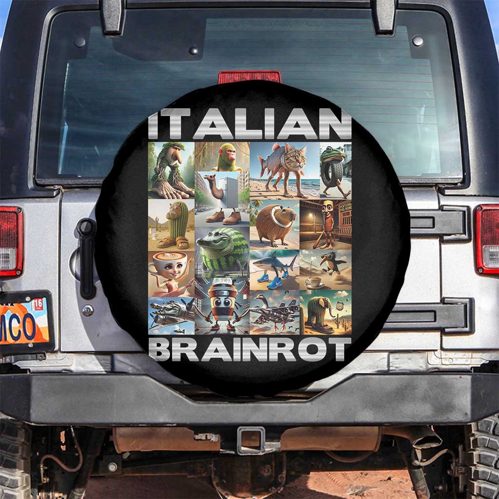 Funny Italian Brainrot Meme Art Spare Tire Cover Surreal Humor Pop Culture Collage TS02 No hole Black Print Your Wear
