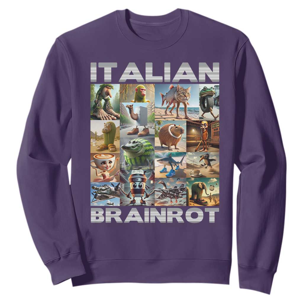 Funny Italian Brainrot Meme Art Sweatshirt Surreal Humor Pop Culture Collage TS02 Purple Print Your Wear