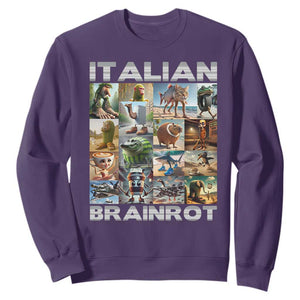 Funny Italian Brainrot Meme Art Sweatshirt Surreal Humor Pop Culture Collage TS02 Purple Print Your Wear