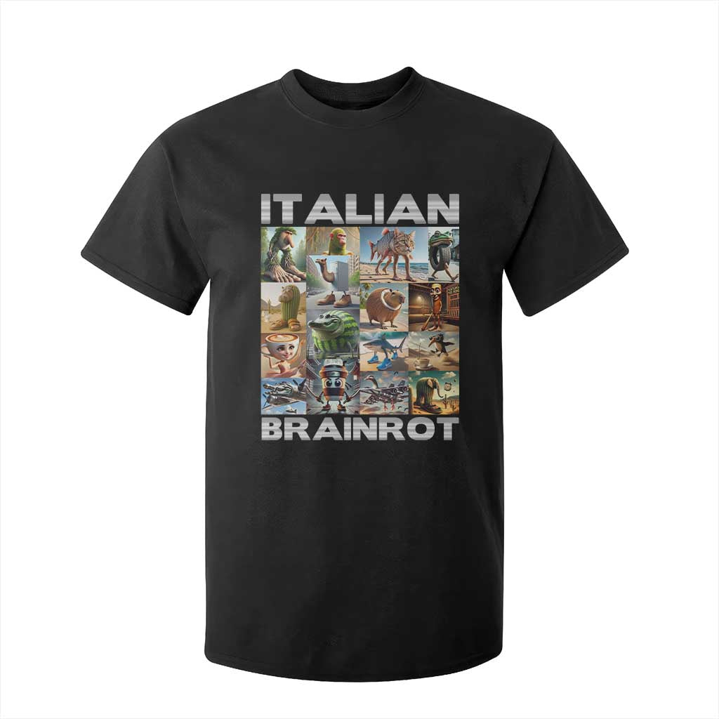 Funny Italian Brainrot Meme Art T Shirt For Kid Surreal Humor Pop Culture Collage TS02 Black Print Your Wear