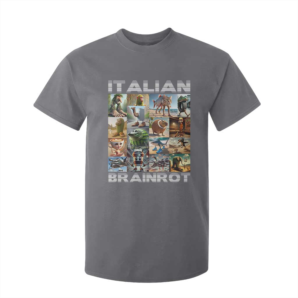Funny Italian Brainrot Meme Art T Shirt For Kid Surreal Humor Pop Culture Collage TS02 Charcoal Print Your Wear