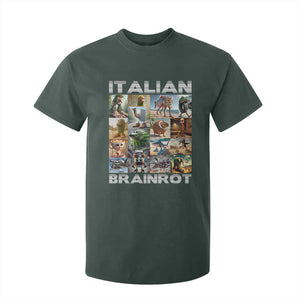 Funny Italian Brainrot Meme Art T Shirt For Kid Surreal Humor Pop Culture Collage TS02 Dark Forest Green Print Your Wear