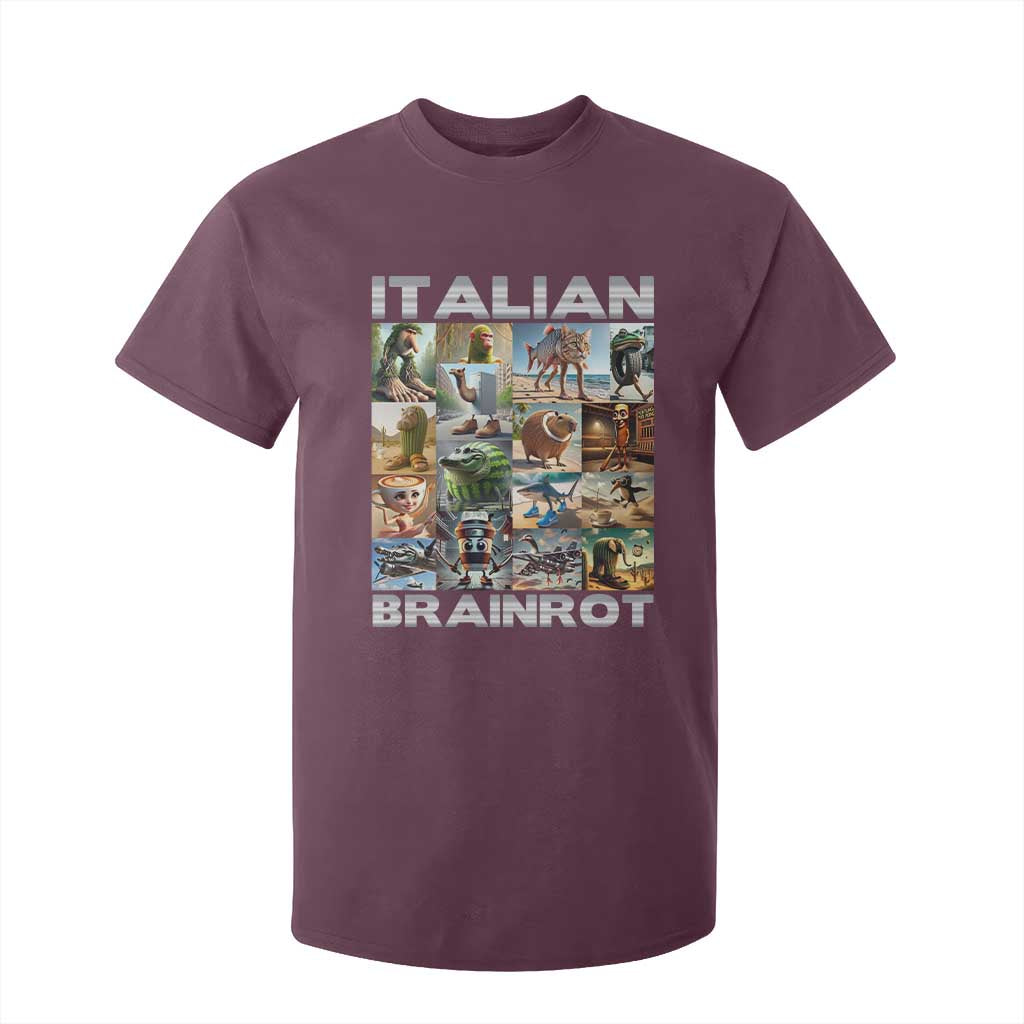 Funny Italian Brainrot Meme Art T Shirt For Kid Surreal Humor Pop Culture Collage TS02 Maroon Print Your Wear