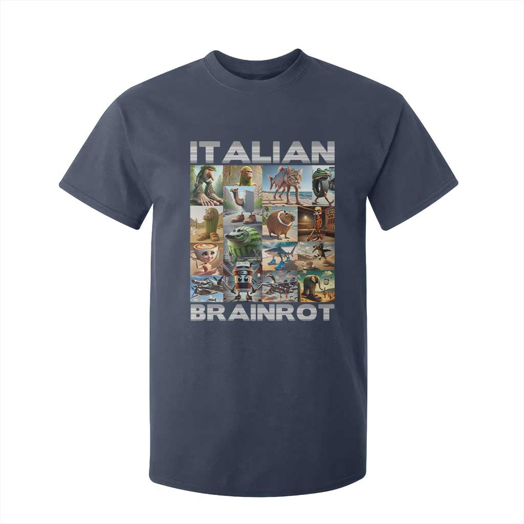 Funny Italian Brainrot Meme Art T Shirt For Kid Surreal Humor Pop Culture Collage TS02 Navy Print Your Wear