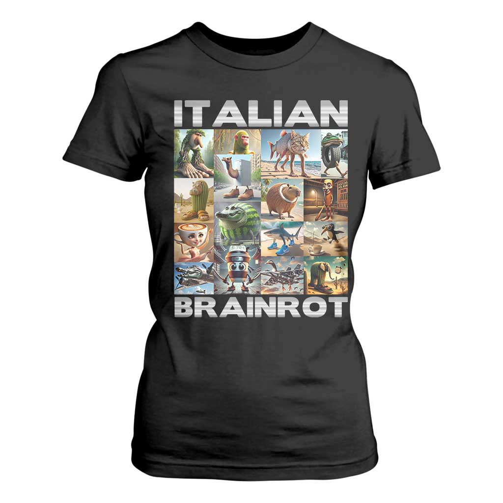 Funny Italian Brainrot Meme Art T Shirt For Women Surreal Humor Pop Culture Collage TS02 Black Print Your Wear