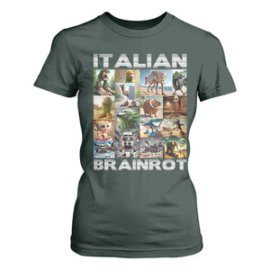 Funny Italian Brainrot Meme Art T Shirt For Women Surreal Humor Pop Culture Collage TS02 Dark Forest Green Print Your Wear