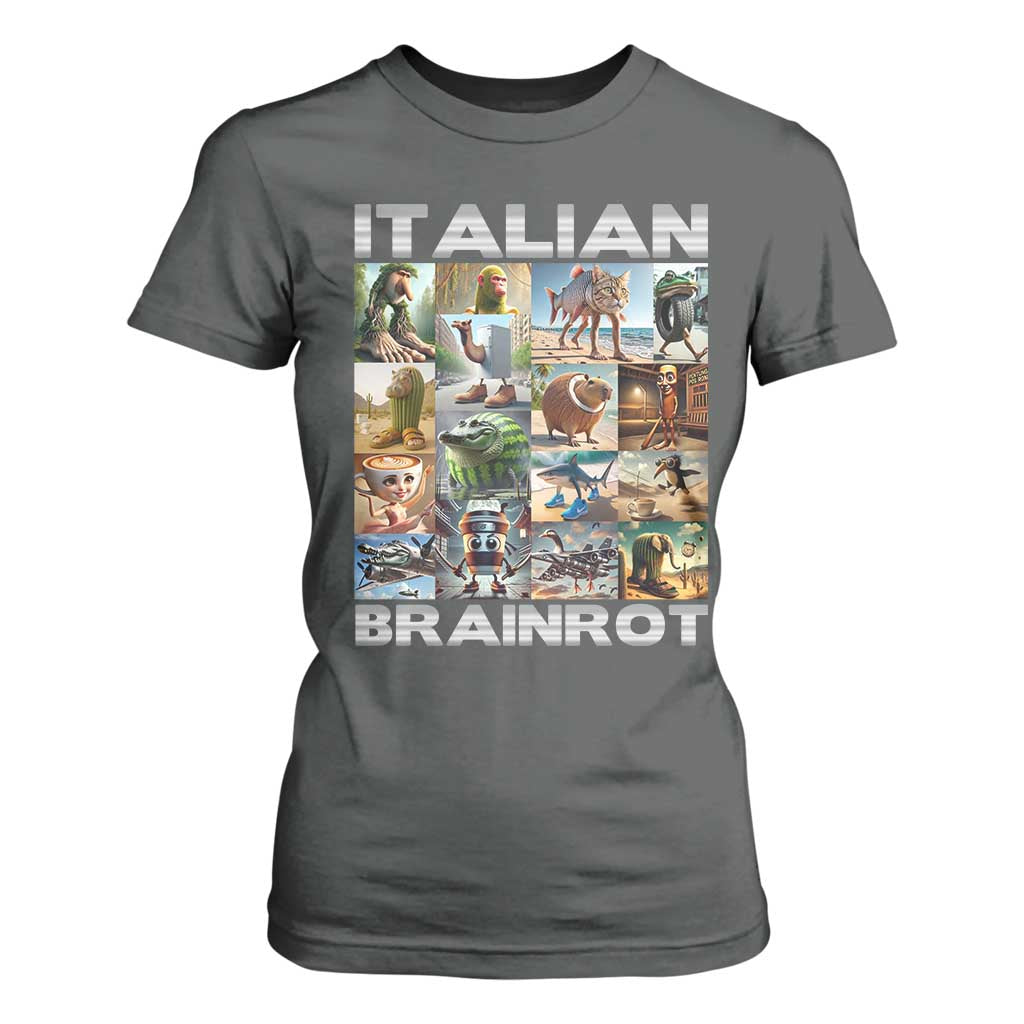 Funny Italian Brainrot Meme Art T Shirt For Women Surreal Humor Pop Culture Collage TS02 Dark Heather Print Your Wear