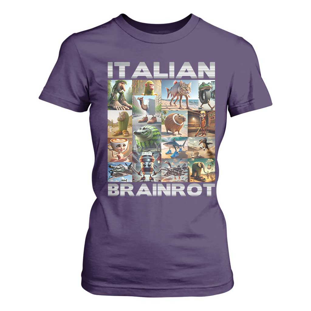 Funny Italian Brainrot Meme Art T Shirt For Women Surreal Humor Pop Culture Collage TS02 Purple Print Your Wear