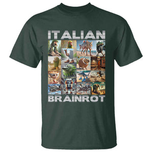 Funny Italian Brainrot Meme Art T Shirt Surreal Humor Pop Culture Collage TS02 Dark Forest Green Print Your Wear