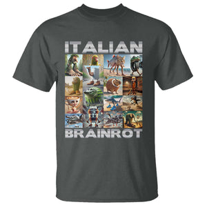 Funny Italian Brainrot Meme Art T Shirt Surreal Humor Pop Culture Collage TS02 Dark Heather Print Your Wear