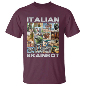 Funny Italian Brainrot Meme Art T Shirt Surreal Humor Pop Culture Collage TS02 Maroon Print Your Wear
