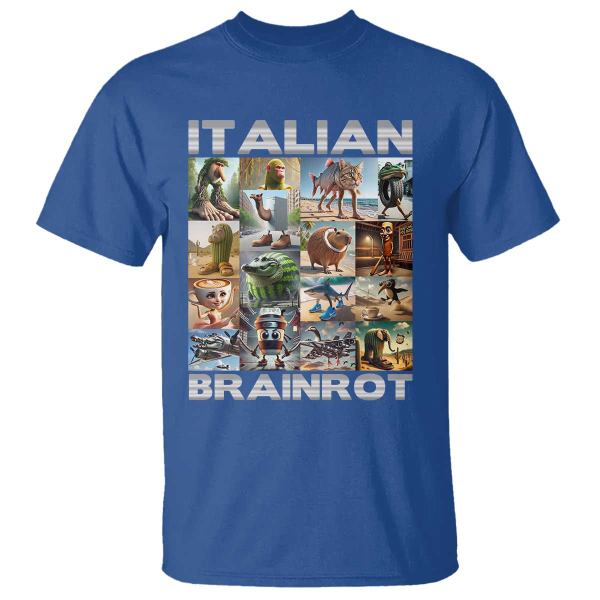 Funny Italian Brainrot Meme Art T Shirt Surreal Humor Pop Culture Collage TS02 Royal Blue Print Your Wear