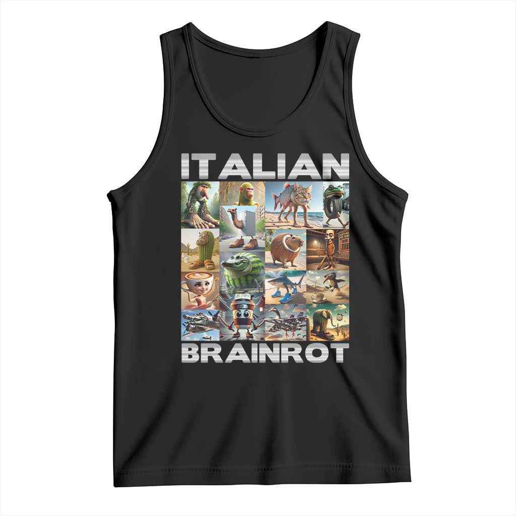 Funny Italian Brainrot Meme Art Tank Top Surreal Humor Pop Culture Collage TS02 Black Print Your Wear