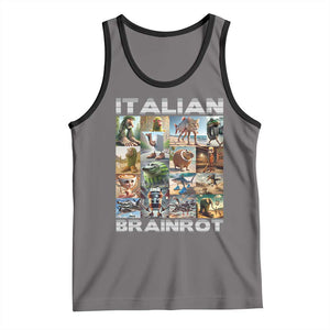 Funny Italian Brainrot Meme Art Tank Top Surreal Humor Pop Culture Collage TS02 Deep Heather Black Print Your Wear